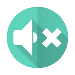 speaker volume blue flat desgn circle icon with long shadow on white background