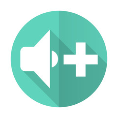 speaker volume blue flat desgn circle icon with long shadow on white background
