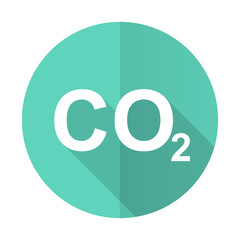 carbon dioxide blue flat desgn circle icon with long shadow on white background