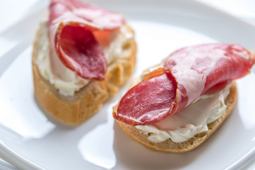 Sandwiches with cream cheese and ham