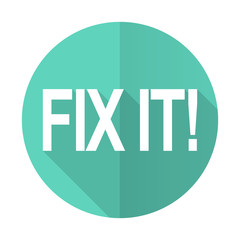 fix it blue flat desgn circle icon with long shadow on white background