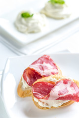Sandwiches with cream cheese and ham