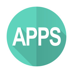 apps blue flat desgn circle icon with long shadow on white background