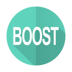 boost blue flat desgn circle icon with long shadow on white background