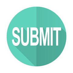 submit blue flat desgn circle icon with long shadow on white background