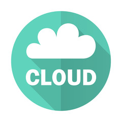 cloud blue flat desgn circle icon with long shadow on white background