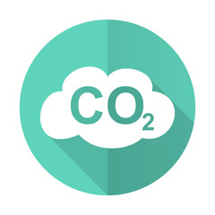 carbon dioxide blue flat desgn circle icon with long shadow on white background