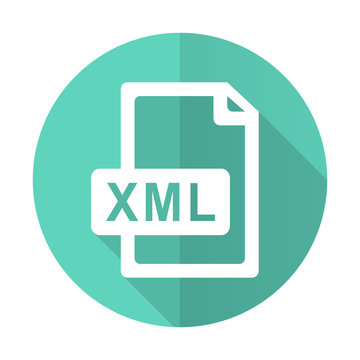 xml file blue flat desgn circle icon with long shadow on white background