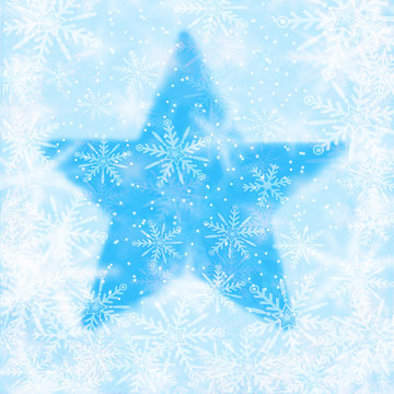 Christmas background with snowflakes and the shape of a star