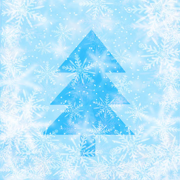 Christmas background with snowflakes with the shape of christmas tree