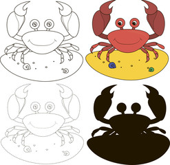 Sea animals crab smiling - Baby card with the job. Early child d