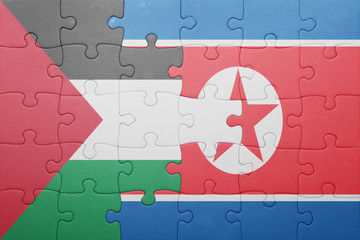 puzzle with the national flag of north korea and palestine