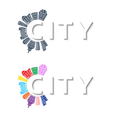 Logo with buildings and city abstract background