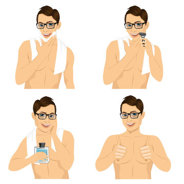 Four Steps Of Man Shaving His Face