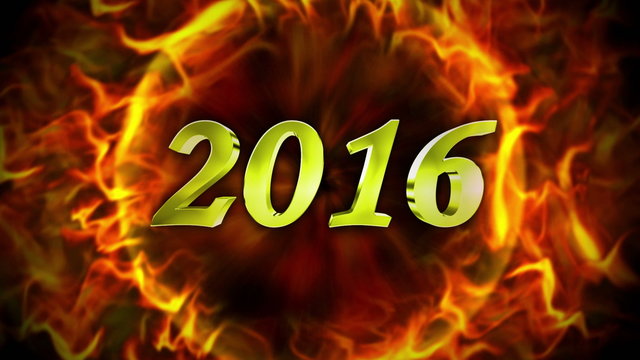 2016 New Year in Fiery Ring and Flames Background, Loop, 4k