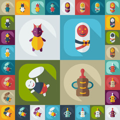 Flat concept, set modern design with shadow Babes