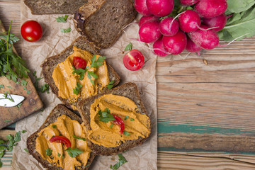 sandwich with tomato pate and chopped parsley - delicious breakfast