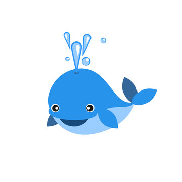 cute smiling blue whale flat icon