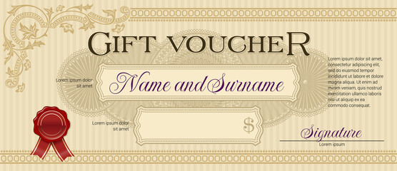 Gift Voucher with Floral Ornament Beige