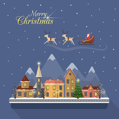 Naklejka premium Christmas winter city street with Santa