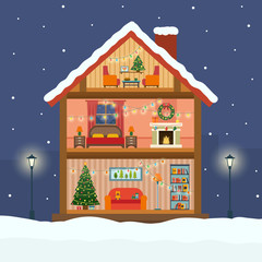 Christmas house in cut with snow.