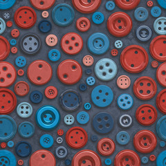 Raster Seamless Blue Red Retro Buttons Jumble Pattern