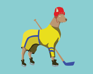 Hockey Dog Mascot in Yellow Sportswear