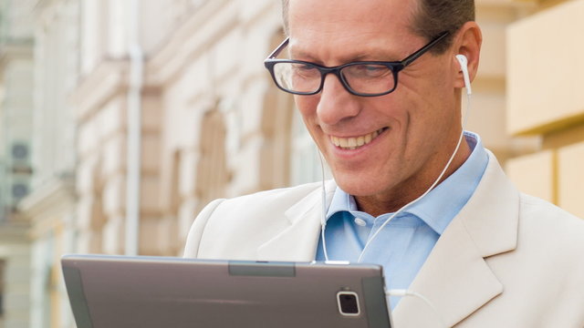 Businessman is having a Skype conversation.