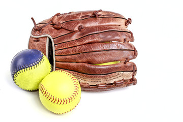 Closeup of a Softball Glove and ball