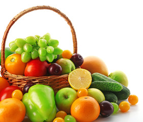 Fresh vegetables and fruits  isolated on white