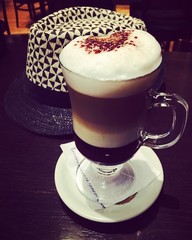 hat and layered coffee 