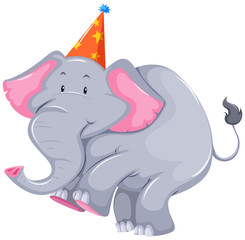 Gray elephant with party hat