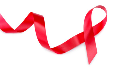 Red ribbon sign isolated on white