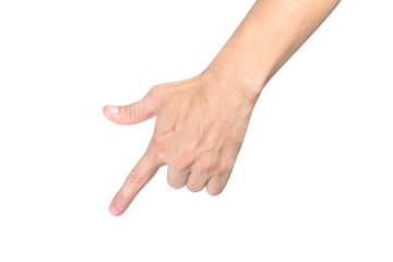 Finger pointing on white background.