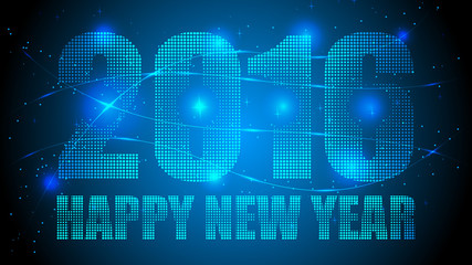 Dotted Happy New Year 2016 with Blue Abstract Dotted Background. Blue Lights, Lights Effect Background. Vector Illustration.