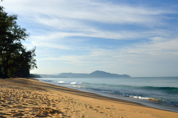Beautiful beach with blue sky at Mai khao beach, Phuket, Thailand..