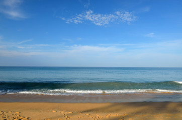 Beautiful beach with blue sky at Mai khao beach, Phuket, Thailand..