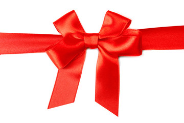 Red bow with ribbon isolated on white background