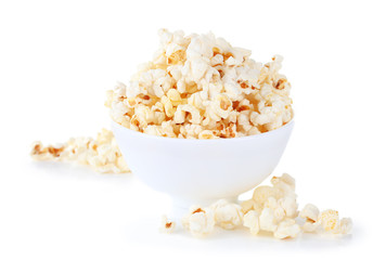 Salted popcorn isolated on white background