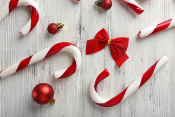 Christmas Candy Canes on table close-up
