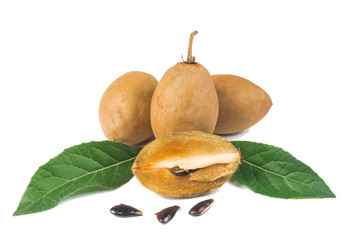 fresh sapodilla fruits on white background
