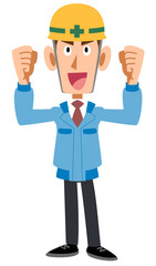 張り切る建築現場作業員