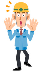 驚く建築現場作業員