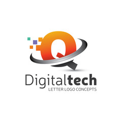 Obraz premium Digital Technology Letter Q Logo
