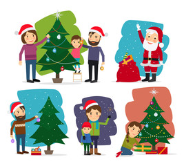 Merry Christmas. Decorating the Christmas tree