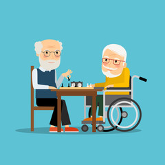 Game of chess. Two old men playing chess