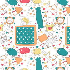 Colorful sleep time cartoon seamless pattern