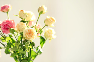 Beautiful spring flowers on soft window background close-up