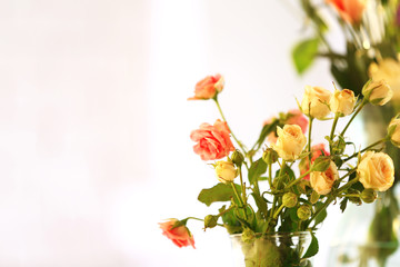 Fototapeta na wymiar Beautiful spring flowers on soft window background close-up