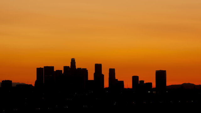 4K Time lapse zoom out Los Angeles skyline sunrise
